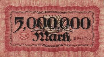 Német Birodalom/Weimari Köztársaság/Württemberg/Württembergische Notenbank 1923. 5000.000M (2x) klf ...