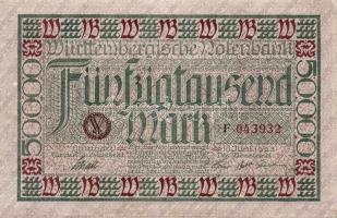 Német Birodalom/Weimari Köztársaság/Württemberg/Württembergische Notenbank 1923. 50.000M T:II+