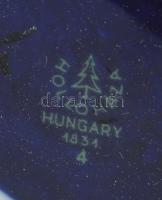 Hollóháza kék váza aranyszínű florális dekorral, matricás, jelzett,, m: 11,5 cm