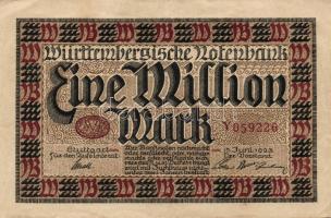 Német Birodalom/Weimari Köztársaság/Württemberg/Württembergische Notenbank 1923. 1000.000M felcsúszott széribetűvel és egyenetlen sorszámmal! T:II