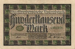 Német Birodalom/Weimari Köztársaság/Württemberg/Württembergische Notenbank 1923. 100.000M (3x) klf szériabetűkkel T:II