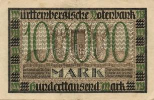 Német Birodalom/Weimari Köztársaság/Württemberg/Württembergische Notenbank 1923. 100.000M (3x) klf s...