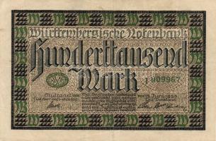 Német Birodalom/Weimari Köztársaság/Württemberg/Württembergische Notenbank 1923. 100.000M (3x) klf s...