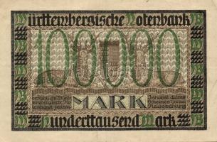 Német Birodalom/Weimari Köztársaság/Württemberg/Württembergische Notenbank 1923. 100.000M (3x) klf s...