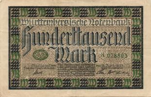 Német Birodalom/Weimari Köztársaság/Württemberg/Württembergische Notenbank 1923. 100.000M (3x) klf s...