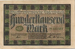 Német Birodalom/Weimari Köztársaság/Württemberg/Württembergische Notenbank 1923. 100.000M (3x) klf s...