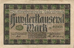 Német Birodalom/Weimari Köztársaság/Württemberg/Württembergische Notenbank 1923. 100.000M (3x) klf s...