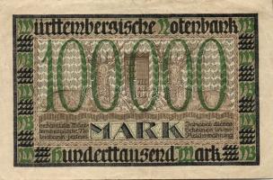 Német Birodalom/Weimari Köztársaság/Württemberg/Württembergische Notenbank 1923. 100.000M (3x) klf s...