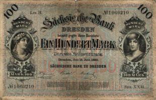 Német Birodalom/Császárság/Szászország/Sächische Bank 1890. 100M T:III/IV+