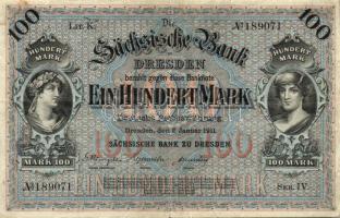Német Birodalom/Császárság/Sächische Bank 1911. 100M T:III