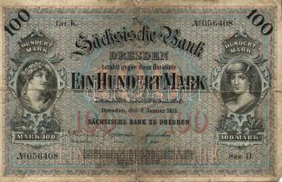 Német Birodalom/Császárság/Szászország/Sächische Bank 1911. 100M T:III/IV