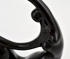 Art deco stílusú női akt szerű figurális mázas kerámia, jelzés nélkül, máz hibával, m: 17 cm, h: 15 ...