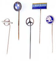 ~1970-1980. "BMW, Mercedes, Opel, Skoda, Volvo" 5xklf autómárka jelvény T:1,1-