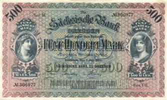 Német Birodalom/Császárság/Szászország/Sächische Bank 1911. 500M T:II