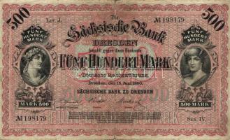 Német Birodalom/Császárság/Szászország/Sächische Bank 1890. 500M T:III/IV+