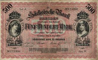 Német Birodalom/Császárság/Szászország/Sächische Bank 1890. 500M T:III/IV+