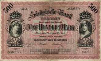 Német Birodalom/Császárság/Szászország/Sächische Bank 1890. 500M T:III/IV+