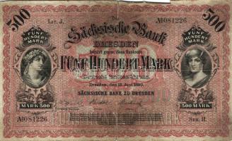 Német Birodalom/Császárság/Szászország/Sächische Bank 1890. 500M T:IV+