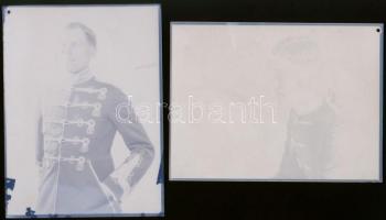 cca 1910-1920 Éder Győző/Viktor (1890-1980) huszártiszt 2 db üvegnegatívja és 2 db negatívja, 11,5x9...
