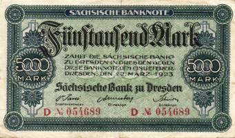 Német Birodalom/Weimari Köztársaság/Szászország/Sächische Bank 1923. 5000M (3x) klf szériabetűkkel T...