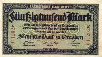 Német Birodalom/Weimari Köztársaság/Szászország/Sächische Bank 1923. 50.000M (2x) klf szériabetűkkel...