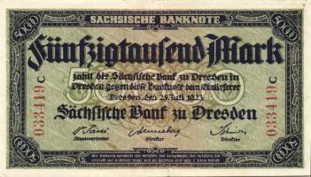 Német Birodalom/Weimari Köztársaság/Szászország/Sächische Bank 1923. 50.000M (2x) klf szériabetűkkel...