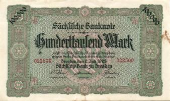 Német Birodalom/Weimari Köztársaság/Szászország/Sächische Bank 1923. 100.000M T:II