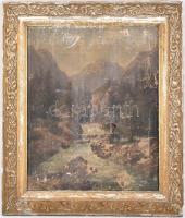 Beleznay jelzéssel: Hegyvidéki táj. Olaj, vászon, sérült.Szecessziós-florális díszítésű, sérült kere...