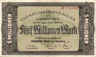 Német Birodalom/Weimari Köztársaság/Szászország/Sächische Bank 1923. 5000.000M T:II