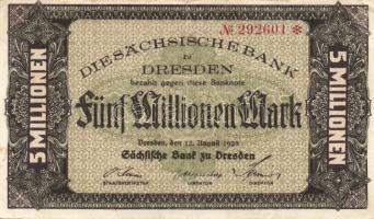 Német Birodalom/Weimari Köztársaság/Szászország/Sächische Bank 1923. 5000.000M T:II