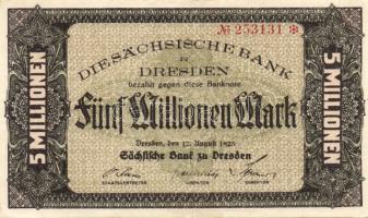 Német Birodalom/Weimari Köztársaság/Szászország/Sächische Bank 1923. 5000.000M T:II