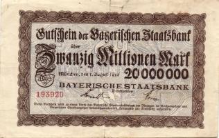 Német Birodalom/Weimari Köztársaság/Bajorország/Bayerische Staatsbank, München 1923. 20.000.000M T:III