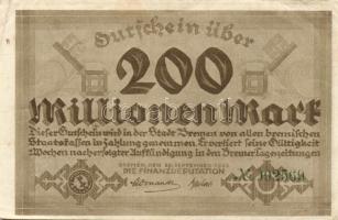 Német Birodalom/Weimari Köztársaság/Bremen/Finanzdeputation, Bremen 1923. 20.000.000M T:II