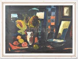 Göldner Tibor (1929-): Csendélet. Olaj, karton, jelzett, fa keretben, 50×70 cm