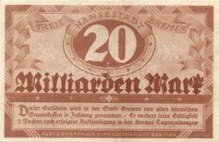 Német Birodalom/Weimari Köztársaság/Bremen/Finanzdeputation, Bremen 1923. 20.000.000.000M T:II