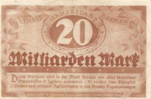 Német Birodalom/Weimari Köztársaság/Bremen/Finanzdeputation, Bremen 1923. 20.000.000.000M T:II