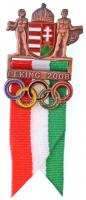 2008. Peking Nyári Olimpia magyar részvételi érem zománcozott Br jelvény szalagsávon (31x43mm) T:1