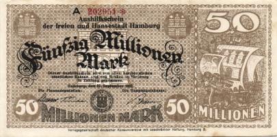 Német Birodalom/Weimari Köztársaság/Hamburg/Finanzdeputation und Hauptstaatskasse 1923. 50.000.000M T:II