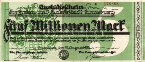 Német Birodalom/Weimari Köztársaság/Hamburg/Finanzdeputation und Hauptstaatskasse 1923. 5000.000M T:II
