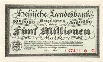 Német Birodalom/Weimari Köztársaság/Hessen/Hessische Landesbank, Darmstadt 1923. 5000.000M T:I