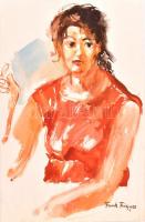 Frank jelzéssel: Női portré (tanulmány). Akvarell, papír. 48×31,5 cm