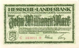 Német Birodalom/Weimari Köztársaság/Hessen/Hessische Landesbank, Darmstadt 1923. 10.000.000M T:I-