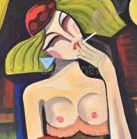 Scheiber jelzéssel: Cigarettázó akt. Vegyes technika, papír, sérült. 88×59,5 cm