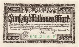 Német Birodalom/Weimari Köztársaság/Hessen/Hessische Landesbank, Darmstadt 1923. 50.000.000M T:I