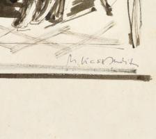 M. Kass Judit (1923-): Balatonfüredi csoportkép. Lavírozott tus, papír, kartonra kasírozva, jelzett ...