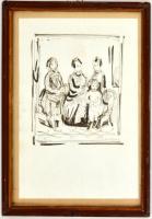 M. Kass Judit (1923-): Balatonfüredi csoportkép. Lavírozott tus, papír, kartonra kasírozva, jelzett ...