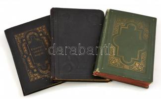 3 db régi imakönyv, két nyelvűek (héber/magyar és német), kopottas vászonkötésben, némely sérült gerinccel, festett lapélekkel