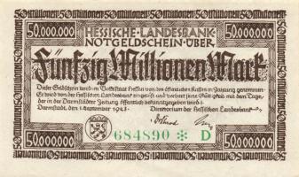 Német Birodalom/Weimari Köztársaság/Hessen/Hessische Landesbank, Darmstadt 1923. 50.000.000M T:I