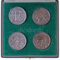 ~1960-1970 Selmecbányai Bányászati Akadémia tanulmányi éremsorozat Matthäus Donner emlékérméinek utánveretei, ezüstözött Br jutalomérem sorozat (4 db-os) díszdobozban (46mm) T:1-  Hungary ~1960-1970 Banská Stiavnica Academic Study coin series restrikes of Matthäus Donner coins (4 pieces), silver plated Br commemorative coins in case (46mm) C:AU