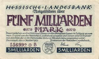 Német Birodalom/Weimari Köztársaság/Hessen/Hessische Landesbank, Darmstadt 1923. 5000.000.000M T:II